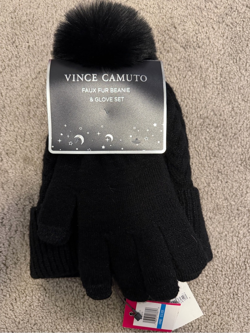 🆕 Vince Camuto Faux Fur Beanie & Glove Set black one size NWT